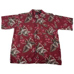 Cotton Traders Sport Men's Hawaiian Shirt L Red Green White Palm Trees Nature
